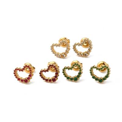Ion Plating(IP) Rhinestone Hollow Heart Stud Earrings