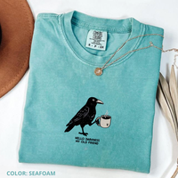 Comfort Colors Raven Crow Coffee Shirt Halloween T-Shirt, Fall Tee, Trendy Short Sleeve Shirts, Women Casual Cotton Fabric Wo...