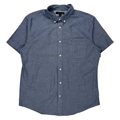Tommy Hilfiger Short Sleeve Shirt - Large Blue Cotton