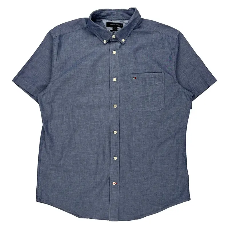 Tommy Hilfiger Short Sleeve Shirt - Large Blue Cotton