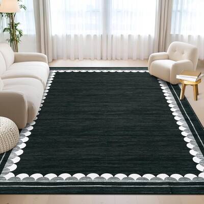 Garvee Washable Area Rug 10x13 Non-Slip Stain-Resistant Polyester Scalloped Border Low-Pile Soft for Living Room Bedroom Dini...