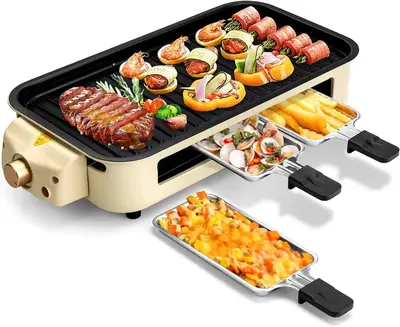 1500W Smokeless Grill, Electric Indoor Grill, 2 in 1 Indoor Grills for Kitchen with Grill Net & Non-Stick Cooking Removable P...