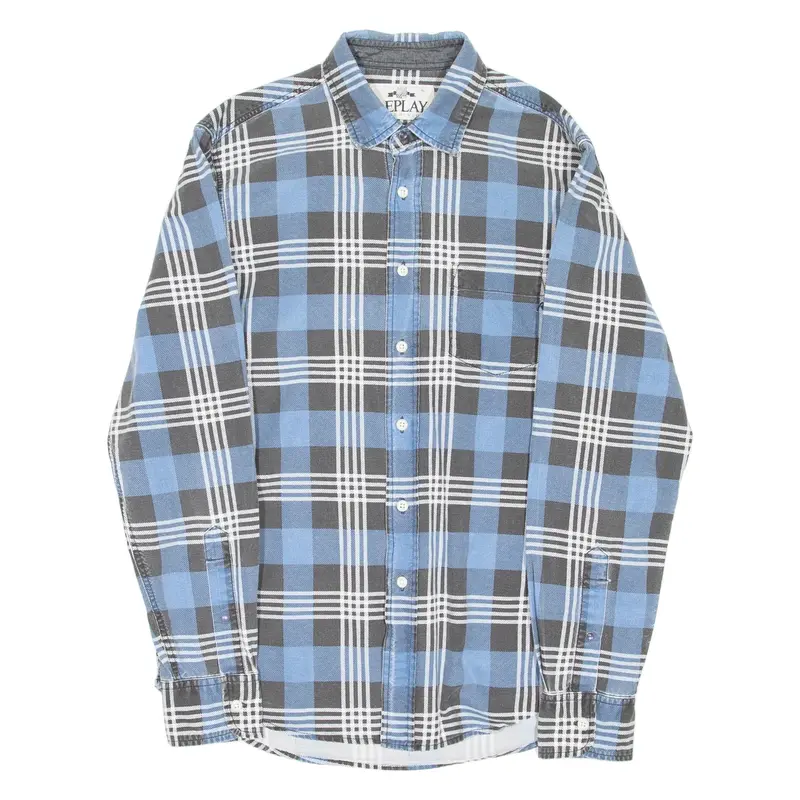 REPLAY Mens Shirt Blue Check Long Sleeve M