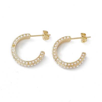 Long-Lasting Plated Brass Stud Earrings with Plastic Pearl for Women