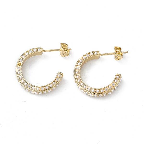 Long-Lasting Plated Brass Stud Earrings with Plastic Pearl for Women