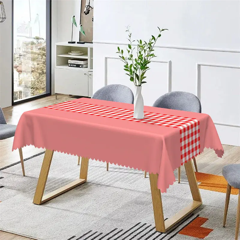 Bright Pink Red Gingham Party Rectangle Tablecloth - Aperturee