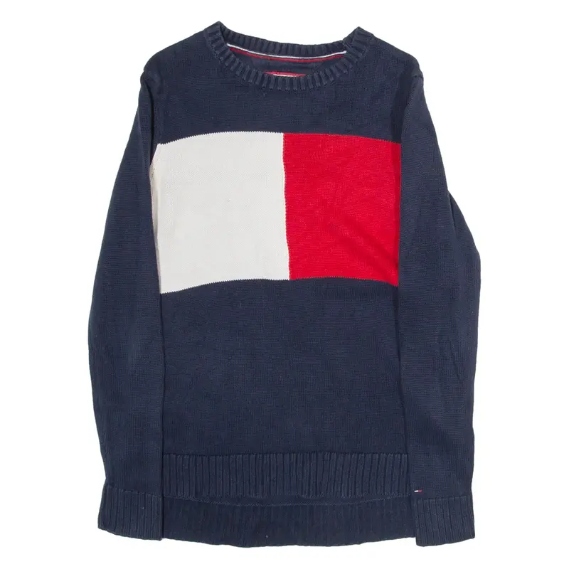TOMMY HILFIGER Mens Patterned Jumper Blue Tight Knit S