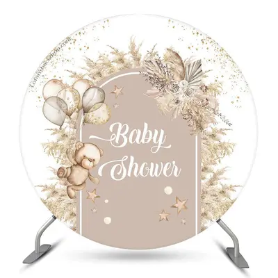 Aperturee Boho Floral Bear Balloon Round Baby Shower Backdrop | Baby Shower Backdrop Ideas | Round Party Backdrop | Baby Show...