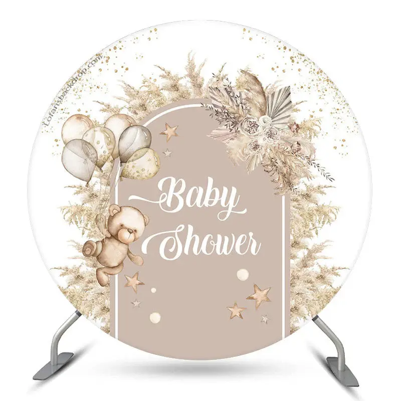 Aperturee Boho Floral Bear Balloon Round Baby Shower Backdrop | Baby Shower Backdrop Ideas | Round Party Backdrop | Baby Show...