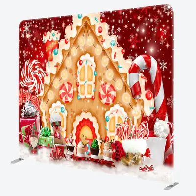 Aperturee Gingerbread House Christmas Tension Fabric Backdrop - Aperturee