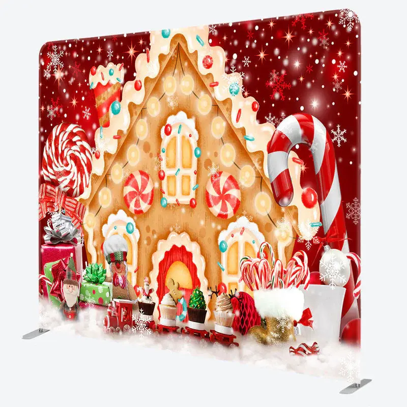 Aperturee Gingerbread House Christmas Tension Fabric Backdrop - Aperturee