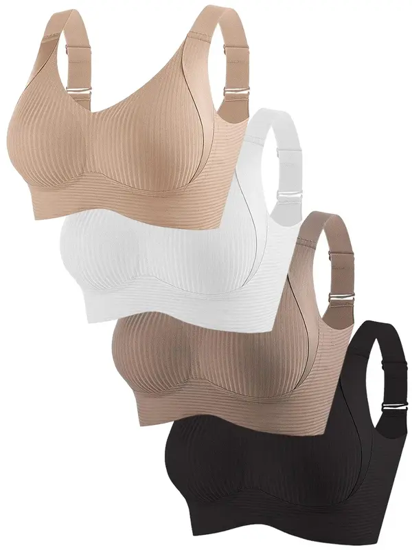 Women's Solid Wireless Bra, Soft Comfortable Breathable Bra with Non-removable Pads, Lingerie for Summer, Bras for Women
