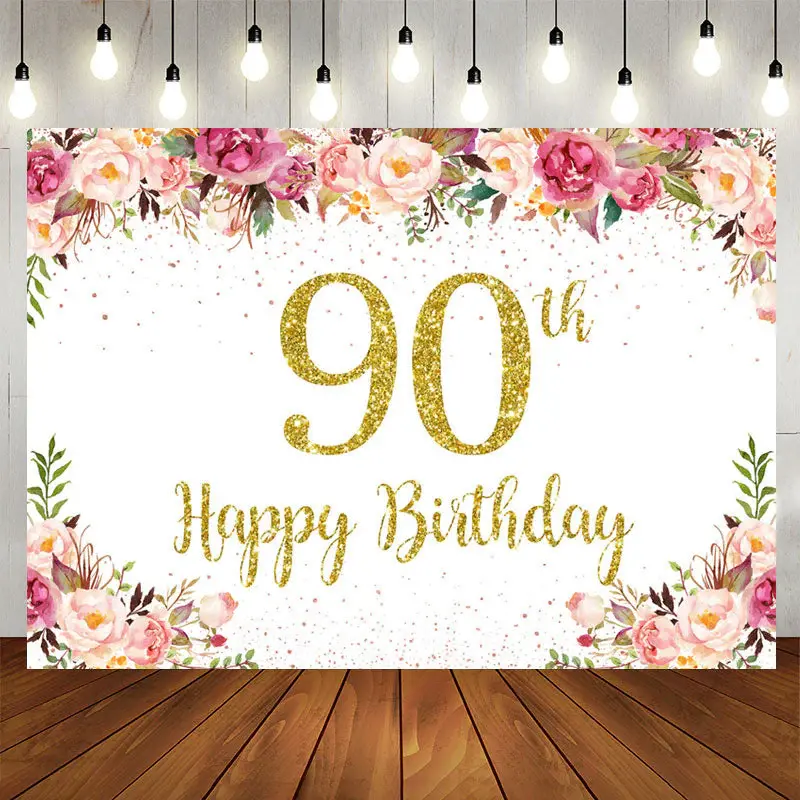 Aperturee Flowers Lovely 90Th Birthday Backdrop For Women