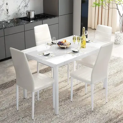 AWQM 5-Piece Dining Table Set for 4 - Faux Marble Kitchen Table with Upholstered Leather Chairs, Small Waterproof Wine Morden...