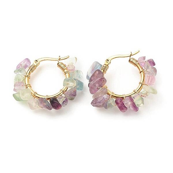 Natural Fluorite Chips Braided Hoop Earrings