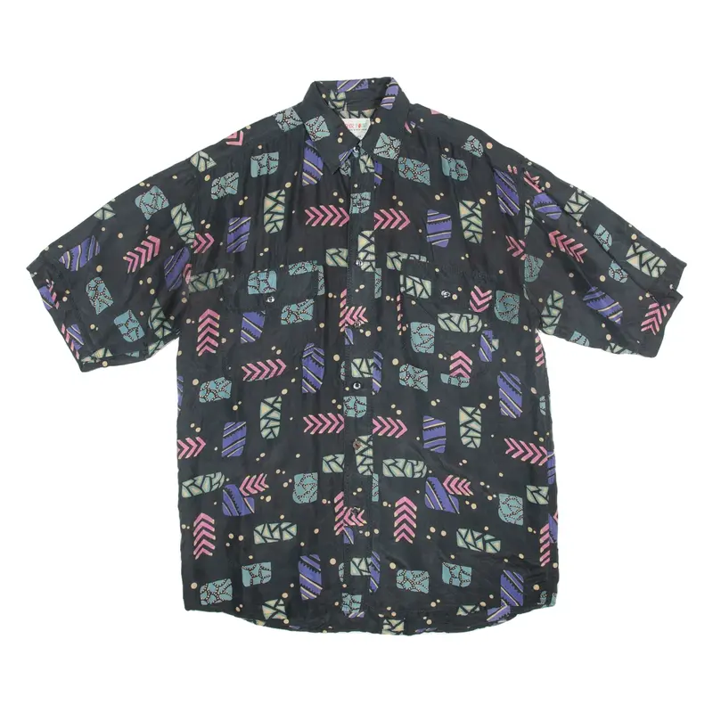 COLOR POINT Mens Shirt Black Silk M