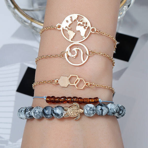 5Pcs 5 Styles Iron Alloy Link Bracelets Set for Women