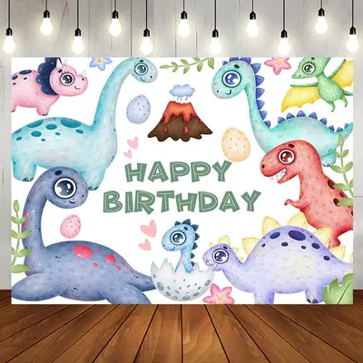 Cute Dinosaurs And Eggs Happy Birthday Backdrop - Aperturee