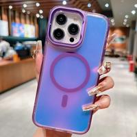 Gradient Magnetic Case for iPhone 16 15 14 13 Pro Max Camera Stand compatibel with MagSafe Laser Matte Back Case Shockproof P...