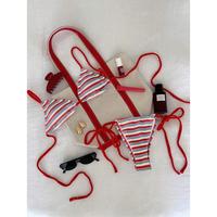 New Soft Stripe Terry Cloth Adjustable Strappy Crisscross Back Sexy Bikini Set, Summer Beach Fashion Swimwear For Women tanki...