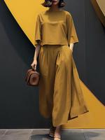 Women's Solid Color Top & High Waist Skirt Set, Modest Fitted Casual Fashion Cozy Two-piece Set for Daily Outdoor Wear, Ladie...