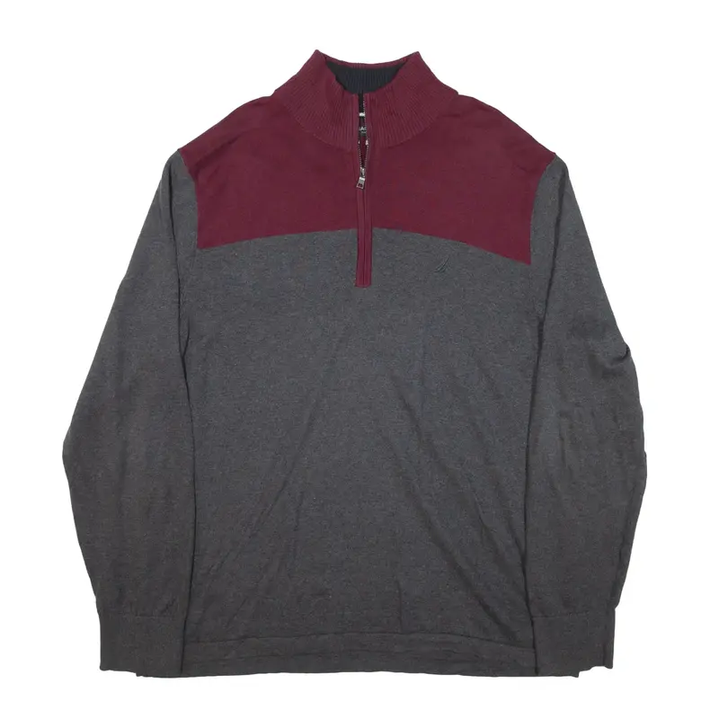 NAUTICA Jumper Grey Tight Knit 1/4 Zip Mens L