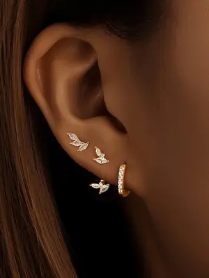 925 Sterling Silver Fashion Leaf Design Earrings Set, Artificial Zircon Decor Earrings, Casual Jewelry for Women, Trendy All-...