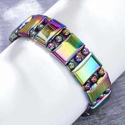Electroplate Synthetic Non-magnetic Hematite Beads Stretch Bracelets for Men Women