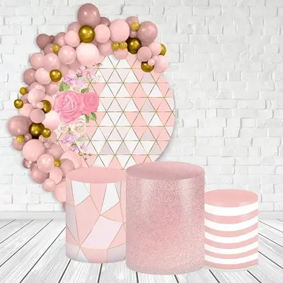 Aperturee Pink And White Floral Round Birthday Party Backdrop Kit | Round Party Backdrop | Round Backdrop Cover Diy | Circle ...