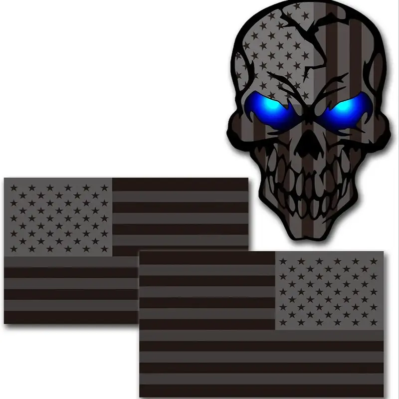Skull & American Flag Pattern Car Sticker, Reflective Car Sticker, UV Resistant Fade Resistant Car Flag Sticker for Truck Jee...