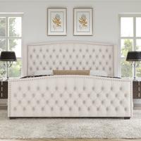 AMERLIFE Platform Bed Frame,Velvet Upholstered Bed with Deep Button Tufted & Nailhead Trim Wingback Headboard/Hardwood Slats ...