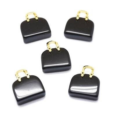Natural Obsidian Brass Pendants