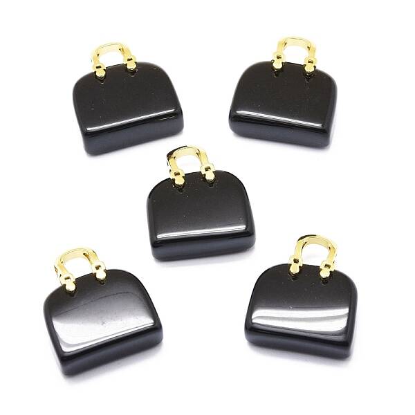 Natural Obsidian Brass Pendants