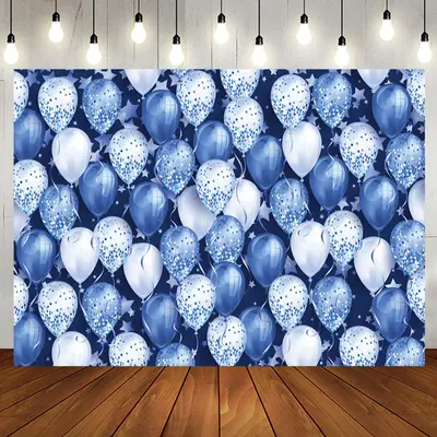 Blue White Glitter Balloon Star Birthday Backdrop - Aperturee