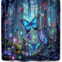 Butterfly Pattern Shower Curtain, 1 Count Waterproof Bathroom Curtain with 12pcs Hooks, Bathroom Decor Supplies for Home Hote...
