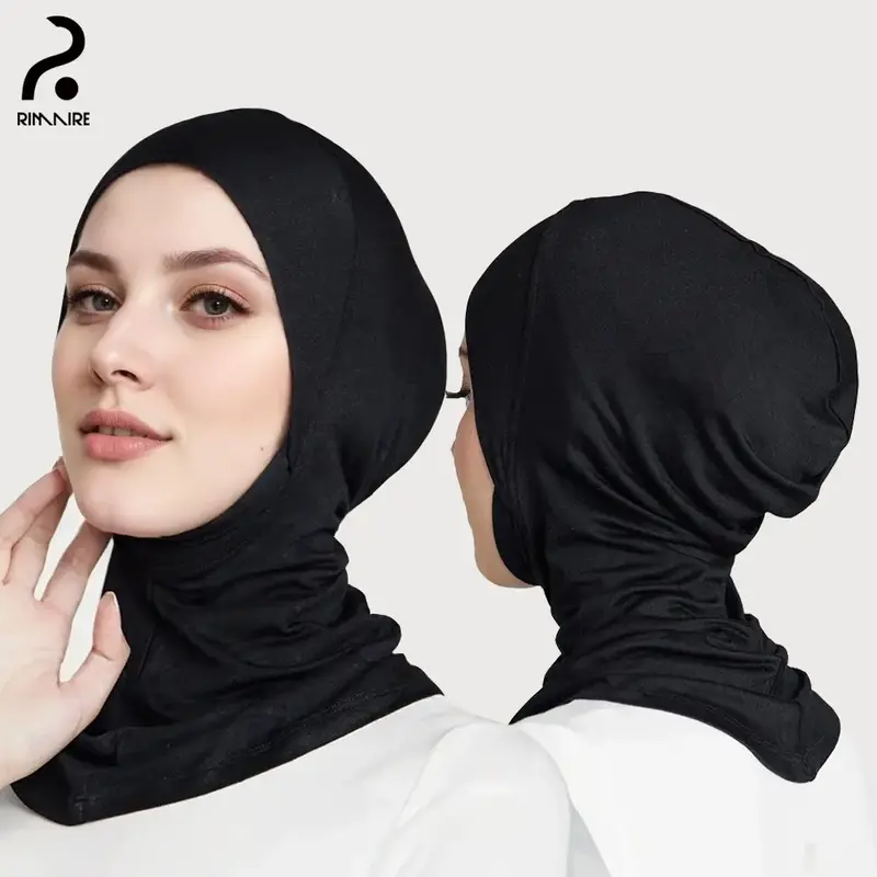 RIMAIRE Premium Modal Hijab Turban Muslim Hijab Cap Adjustable Muslim Scarf Stretchy Head Scarf for Women Modesty Casual Blac...