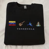 Venezuela Embroidery Sweatshirt, Cozy, Black, Angel Falls, Cuatro, Guacamaya, Arepa, Salto Angel, Guitar, Flag, Emoji, Venezu...
