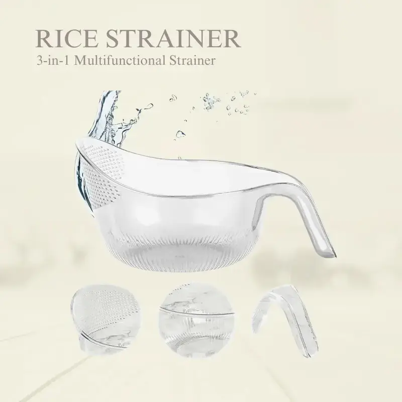Aesthetic Transparent Rice Strainer Basket with Handle – Sturdy BPA-Free Plastic Kitchenware for Draining, Food Prep, Pasta...