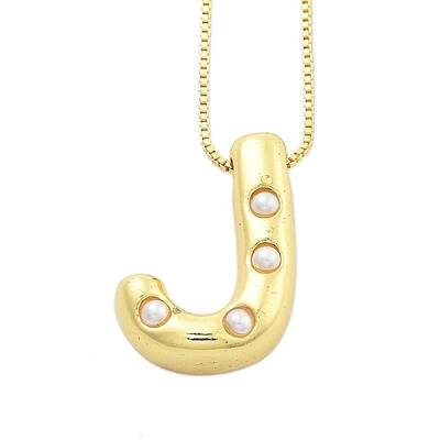 Brass & Plastic Pearl Letter Pendant Box Chain Necklaces for Women