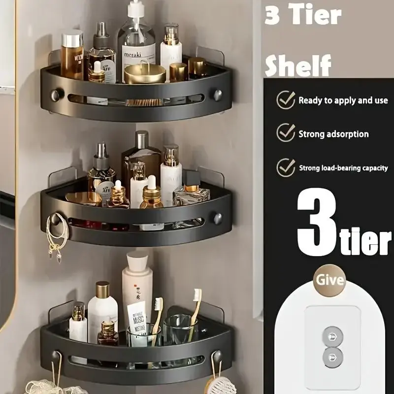 3-Pack Plastic Black Triangle Shower Caddy, 3-Tier Corner Shelves Shower Storage Rack, Drill Free Wall MountShower Organizer,...