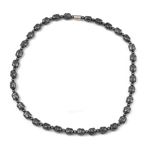 Buddha's Head Synthetic Non-Magnetic Hematite Beaded Necklaces for Women Men