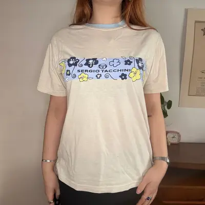 Sergio Tacchini Floral T-Shirt - Large White Cotton