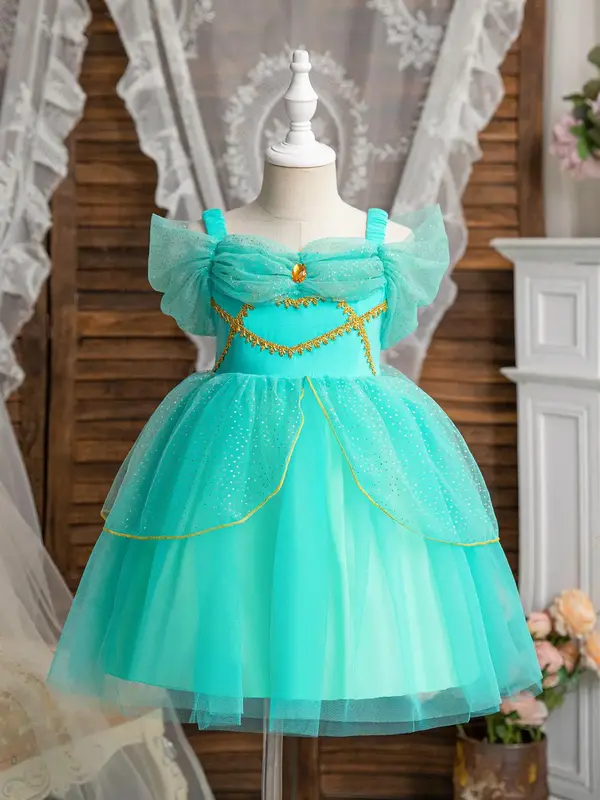 Girl's Princess Costume Set, Elegant Princess Dress with Belt, Kids Costume for Cosplay Party, Girls Partywear