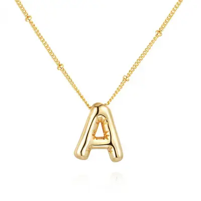 Balloon Glossy Letter Necklace Chubby Fun Creative Bubble Letter Necklace Initial Letter Pendant Simple Clavicle Chain Birthd...