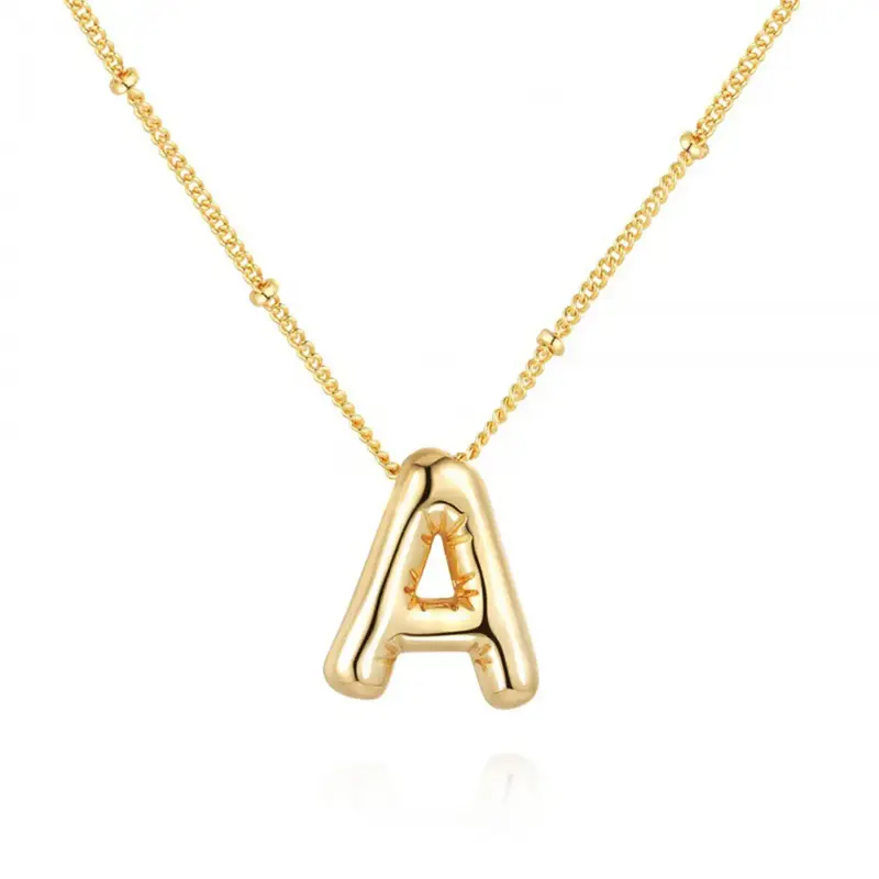 Balloon Glossy Letter Necklace Chubby Fun Creative Bubble Letter Necklace Initial Letter Pendant Simple Clavicle Chain Birthd...