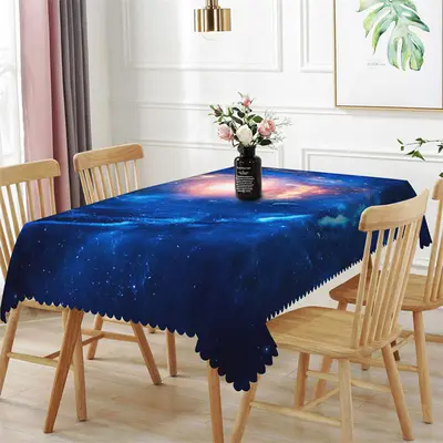 Blue Gold Dreamlike Galaxy Rectangle Tablecloth - Aperturee