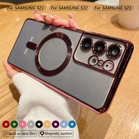 Clear Magnetic Case for Samsung Galaxy S25 S24 S23 S22 Ultra Plus Camera Lens Protector, Slim Electroplated Silicone Case Cov...