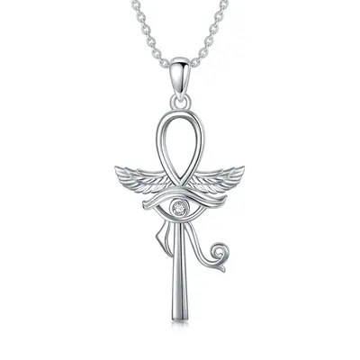 Sterling Silver Round Ankh Pendant Necklace