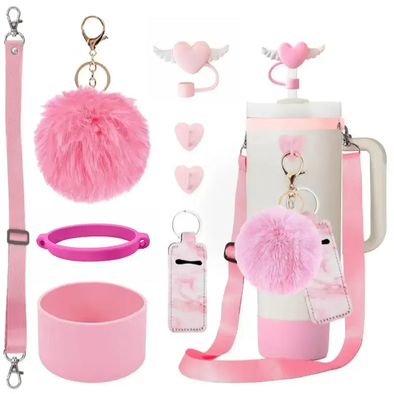 Water Bottle Accessories Set, 8 Counts/set Including Straw Cover &  Lipstick Bag & Keychain & Sticky Hook & Silicone Bottom C...