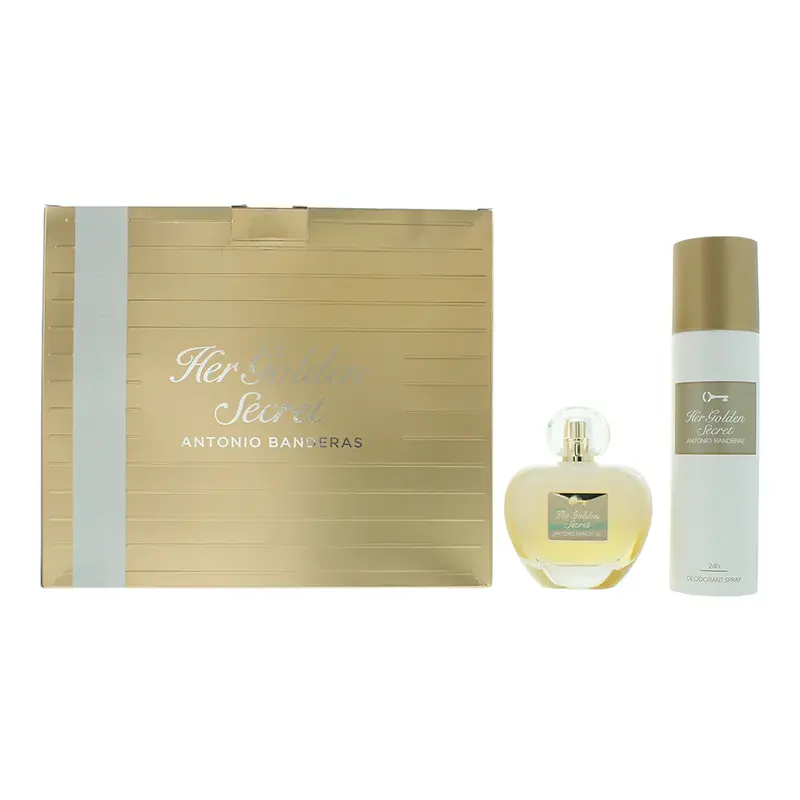 Set Antonio Banderas: Her Golden Secret Eau De Toilette Per Donna 80 ml + Her Golden Secret Deodorante Spray Per Donna 150 ml